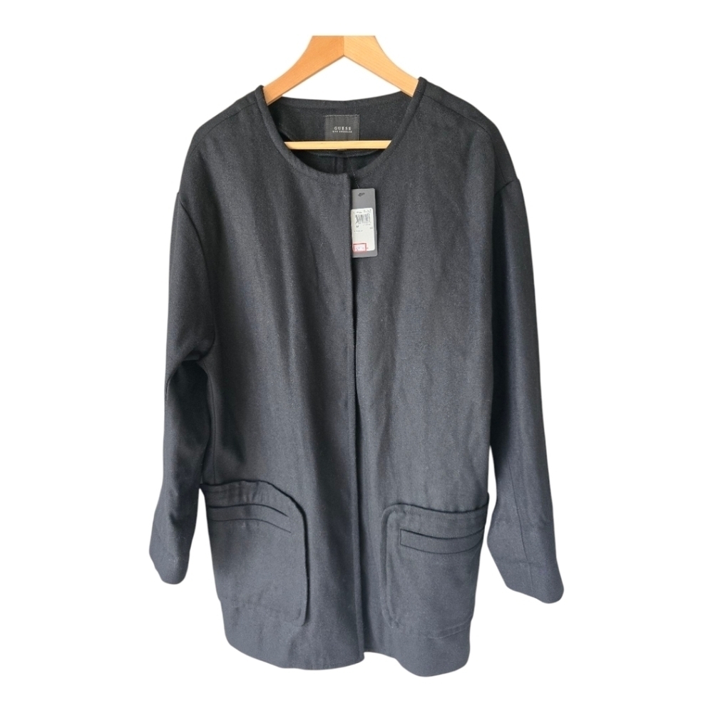 $139 Alfani Long Sports Coat Sz L Men Black Boulder  Zip Snap Buttons Jacket